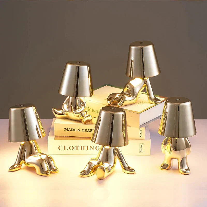 BowLift | Golden Man LED Thinking Table Lamp – Playful Nightstand Lamp for Bedroom & Decor