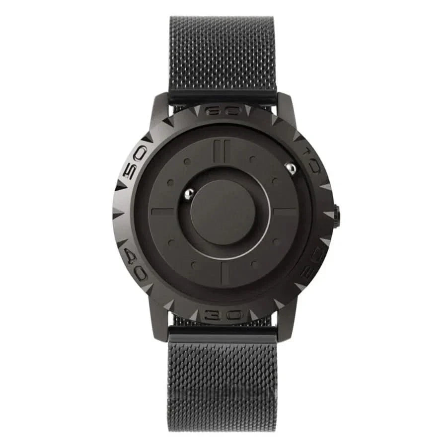 BowLift | Magnetic ball watch with stainless steel case & mesh bracelet - Futuristic time display for technology lovers