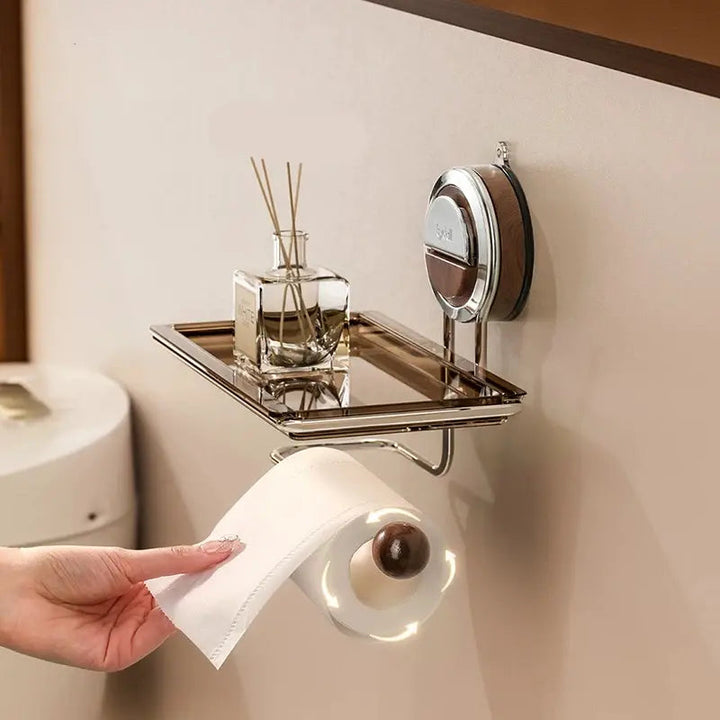 BowLift | Stainless Steel Toilet Paper Holder with Suction Mechanism – No Drilling