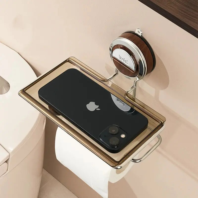 BowLift | Stainless Steel Toilet Paper Holder with Suction Mechanism – No Drilling