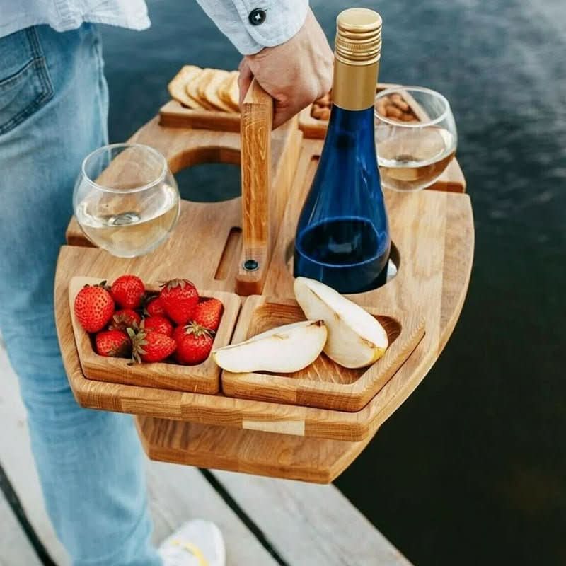 BowLift | Foldable wooden table with glass holders & snack compartments for garden, beach & outdoor use