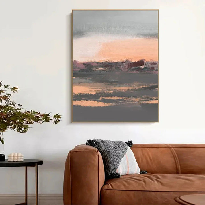 Tranquil Peachy Grey Abstract Landscape Canvas Print Wall Art For Living Room - Modern Wall Art for Contemporary Interiors | Bowlift