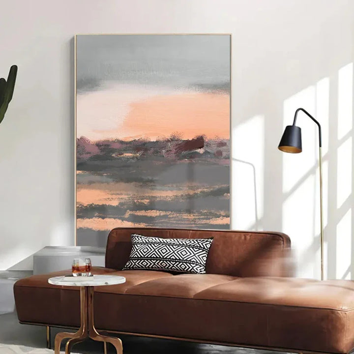 Tranquil Peachy Grey Abstract Landscape Canvas Print Wall Art For Living Room - Modern Wall Art for Contemporary Interiors | Bowlift