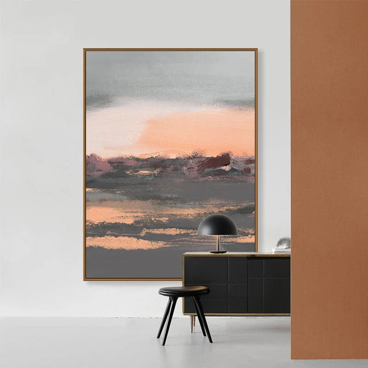 Tranquil Peachy Grey Abstract Landscape Canvas Print Wall Art For Living Room - Modern Wall Art for Contemporary Interiors | Bowlift