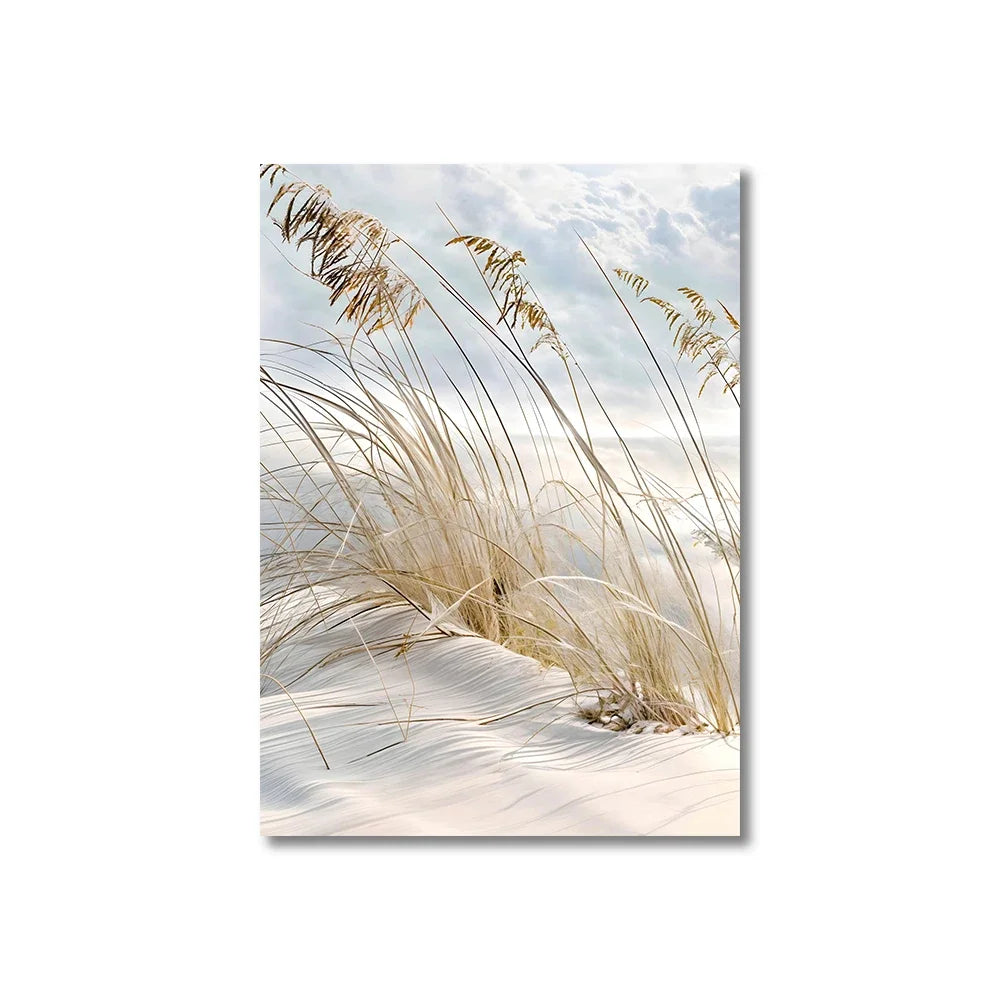 Tranquil Sea Grass Beach Seaside Landscape Wall Art Fine Art Canvas Prints Scandinavian Pictures Of Calm For Inspirational Living Room Decor | Bowlift