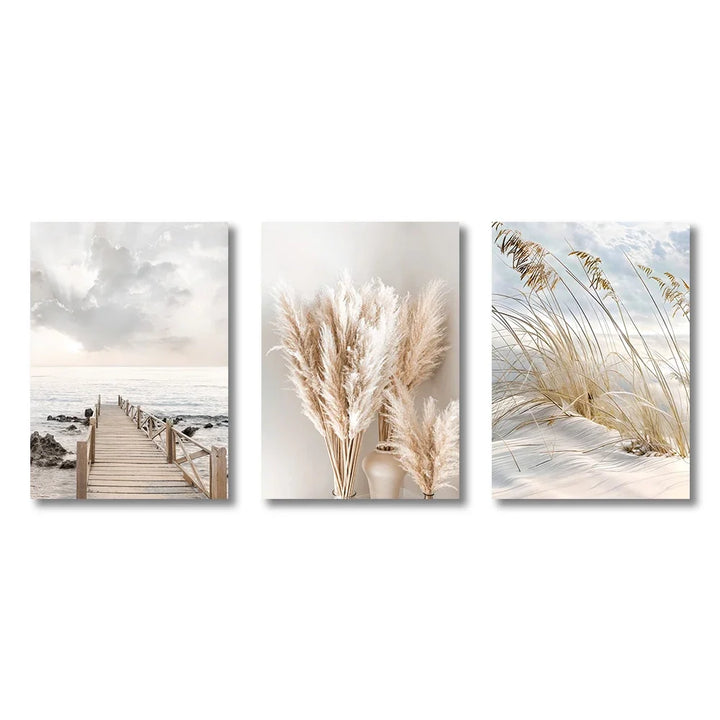 Tranquil Sea Grass Beach Seaside Landscape Wall Art Fine Art Canvas Prints Scandinavian Pictures Of Calm For Inspirational Living Room Decor | Bowlift