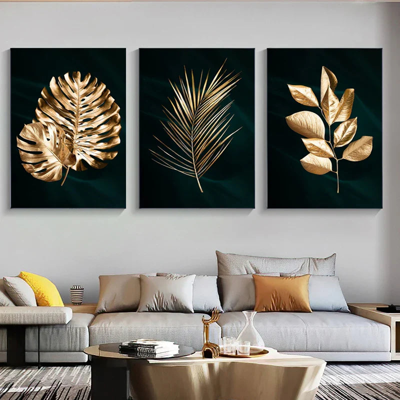 Tropical Botany Exotic Golden Palm Leaves Wall Art Fine Art Canvas Prints Pictures For Living Room Dining Room Nordic Home Decor | Bowlift