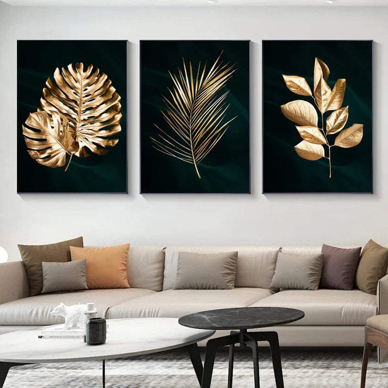 Tropical Botany Exotic Golden Palm Leaves Wall Art Fine Art Canvas Prints Pictures For Living Room Dining Room Nordic Home Decor | Bowlift