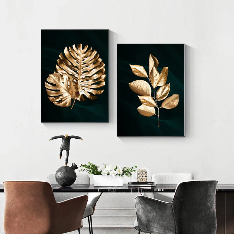 Tropical Botany Exotic Golden Palm Leaves Wall Art Fine Art Canvas Prints Pictures For Living Room Dining Room Nordic Home Decor | Bowlift