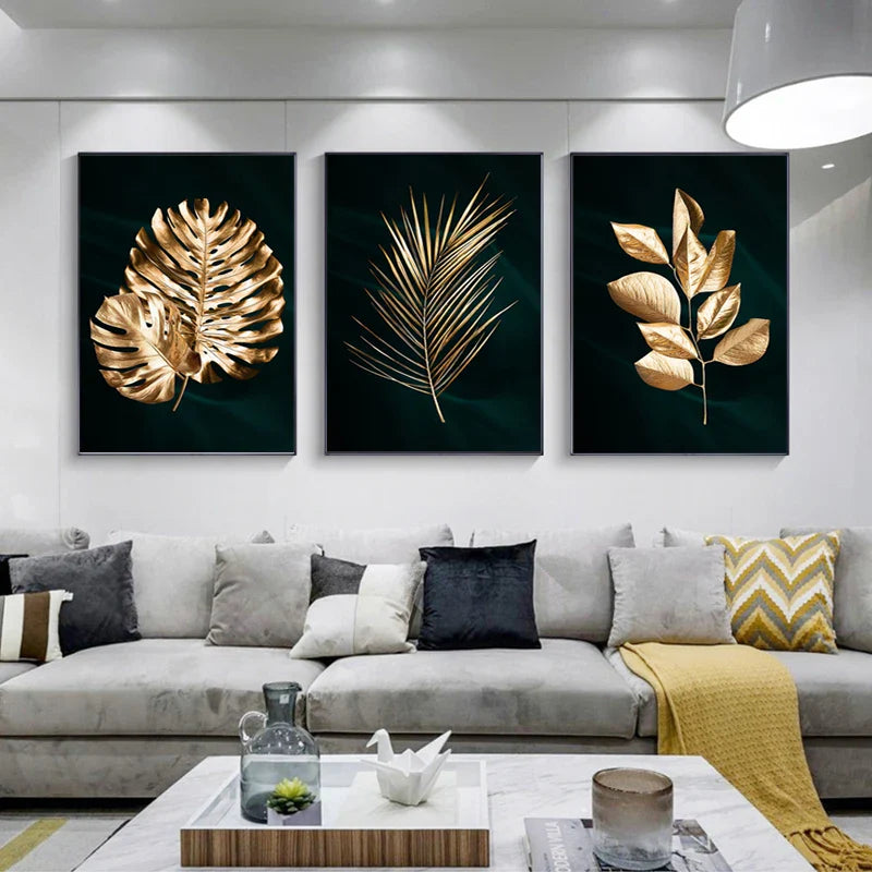 Tropical Botany Exotic Golden Palm Leaves Wall Art Fine Art Canvas Prints Pictures For Living Room Dining Room Nordic Home Decor | Bowlift