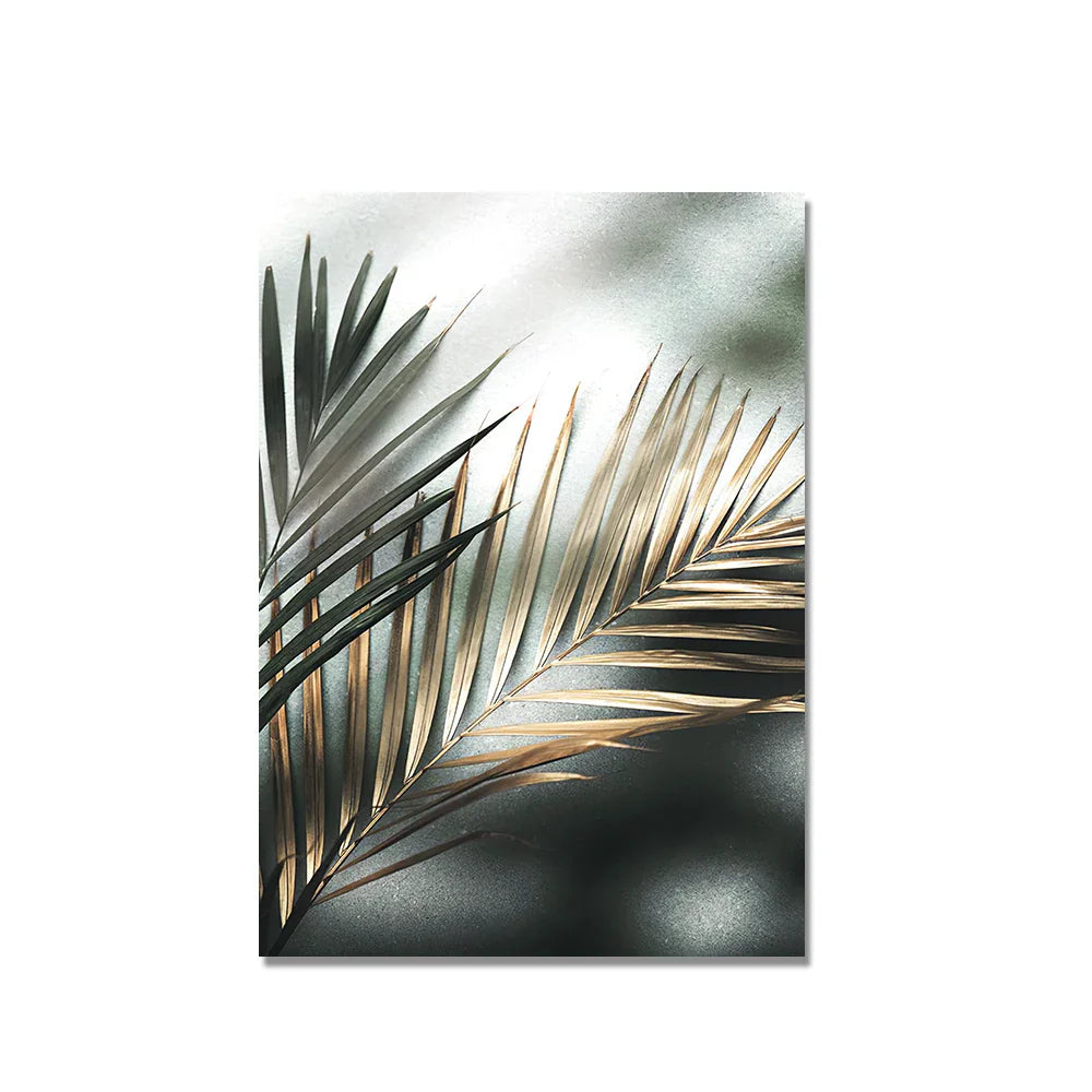 Tropical Green Golden Palm Leaves Wall Art Fine Art Canvas Prints Modern Botany Posters Pictures For Living Room Dining Room Decor | Bowlift