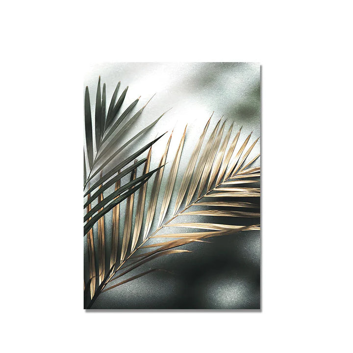 Tropical Green Golden Palm Leaves Wall Art Fine Art Canvas Prints Modern Botany Posters Pictures For Living Room Dining Room Decor | Bowlift