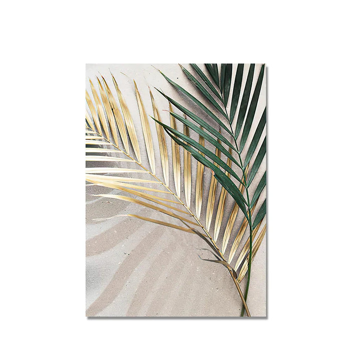 Tropical Green Golden Palm Leaves Wall Art Fine Art Canvas Prints Modern Botany Posters Pictures For Living Room Dining Room Decor | Bowlift