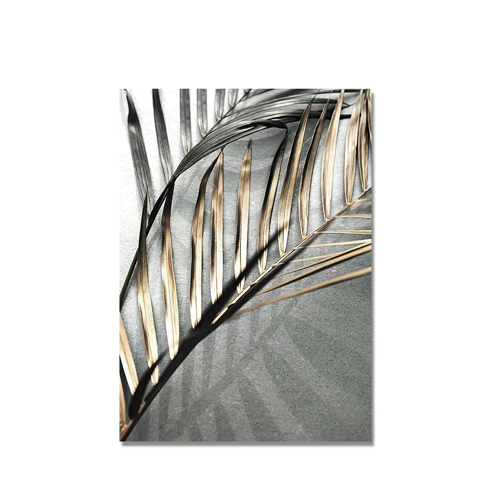 Tropical Green Golden Palm Leaves Wall Art Fine Art Canvas Prints Modern Botany Posters Pictures For Living Room Dining Room Decor | Bowlift