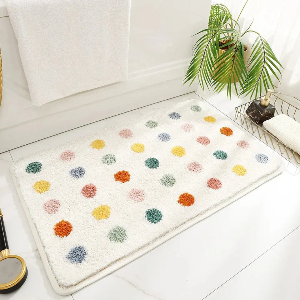 BowLift | Tufted Plush Polka Dot Bath Mat