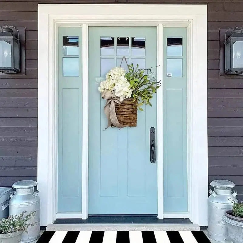 BowLift | Door hanger with cream hydrangeas – rattan basket wreath with artificial flowers