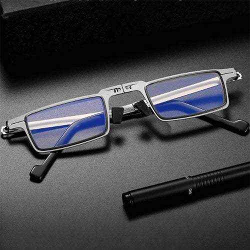 BowLift | Titanium Reading Glasses with Blue Light Protection – Foldable and Lightweight, Silver, Round/Square