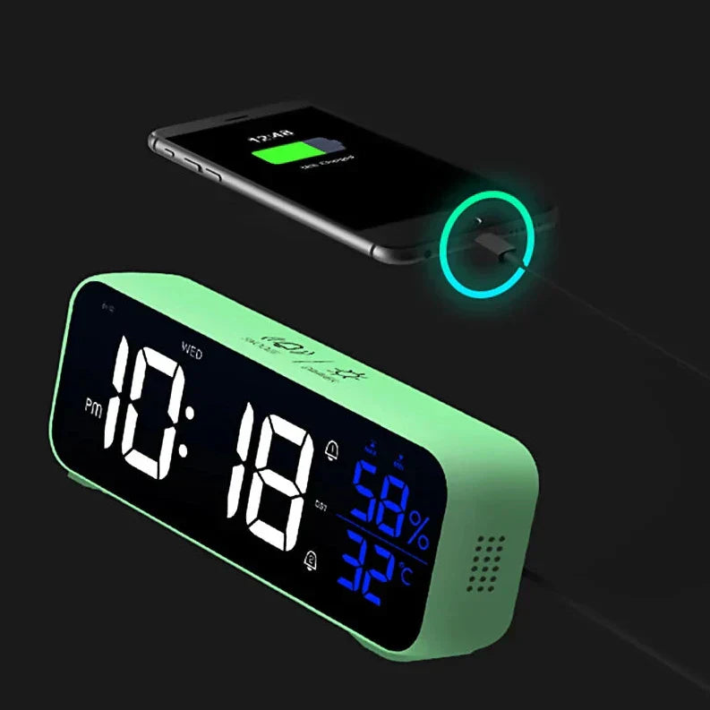 Multipurpose Musical LED Desk Clock with Alarm Function, Temperature and Humidity Display – Digital Clock for Desk and Bedroom | Bowlift