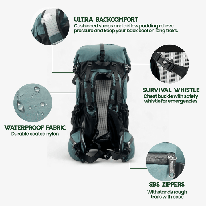 BowLift | Ultralight 50L adventure backpack with rolltop and ripstop nylon