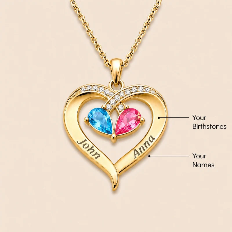 Forever Yours - Birthstone Heart Necklace & Engraved Walnut Box