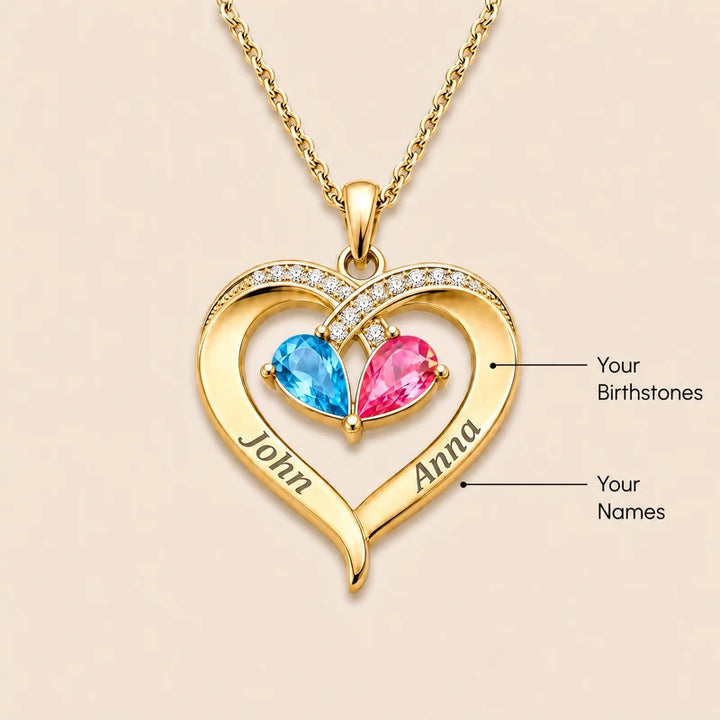 Forever Yours - Birthstone Heart Necklace & Engraved Walnut Box