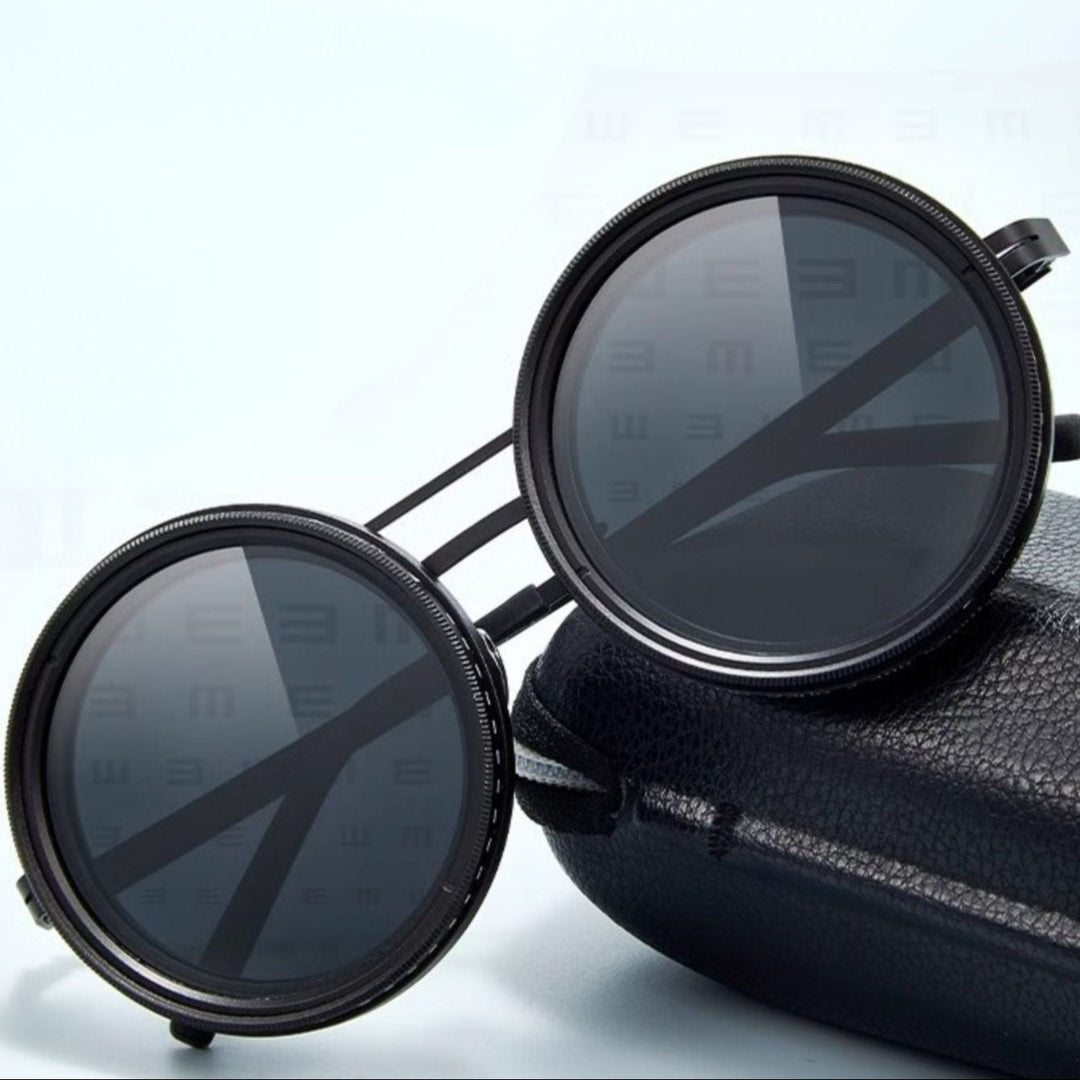 BowLift | Unisex Round Polarised Sunglasses – Adjustable Light Reduction – Premium Metal Frame