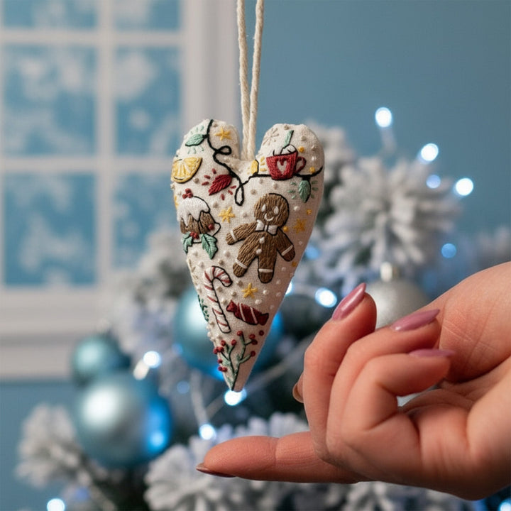 DIY Christmas Ornament Kit – Heart-Shaped Hand Embroidery Craft Bowlift