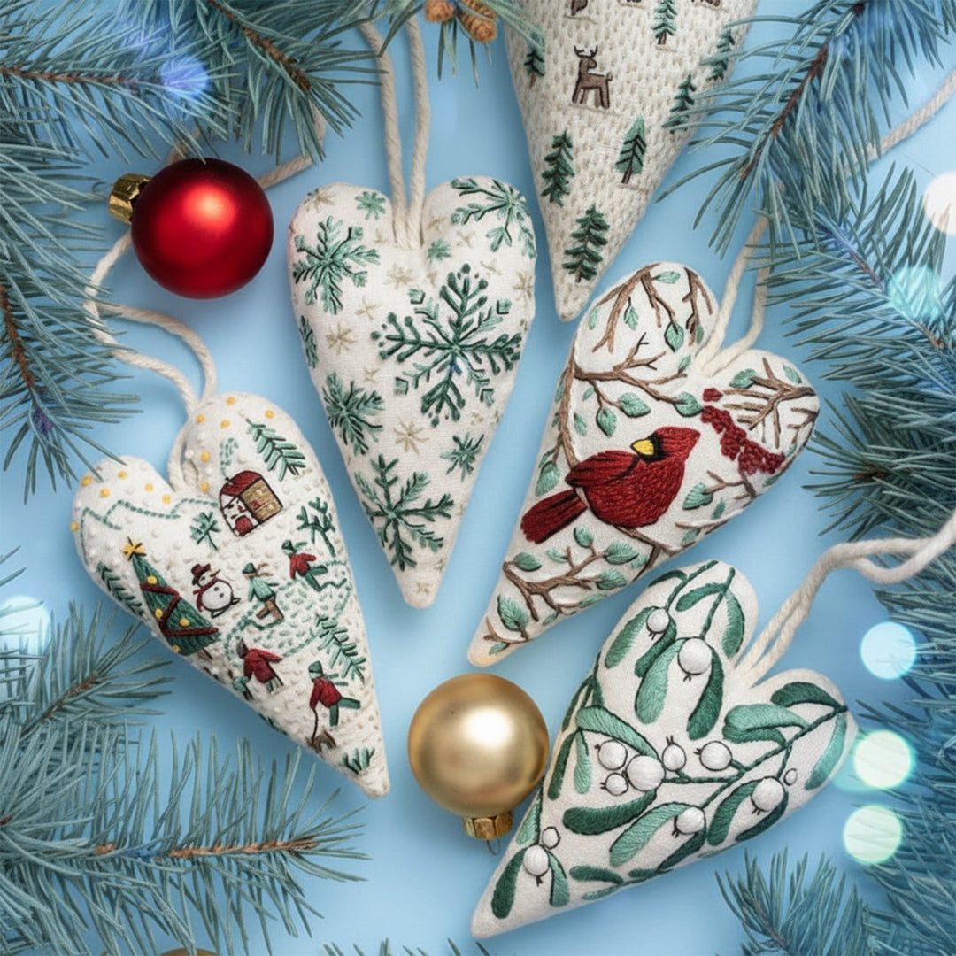 DIY Christmas Ornament Kit – Heart-Shaped Hand Embroidery Craft Bowlift