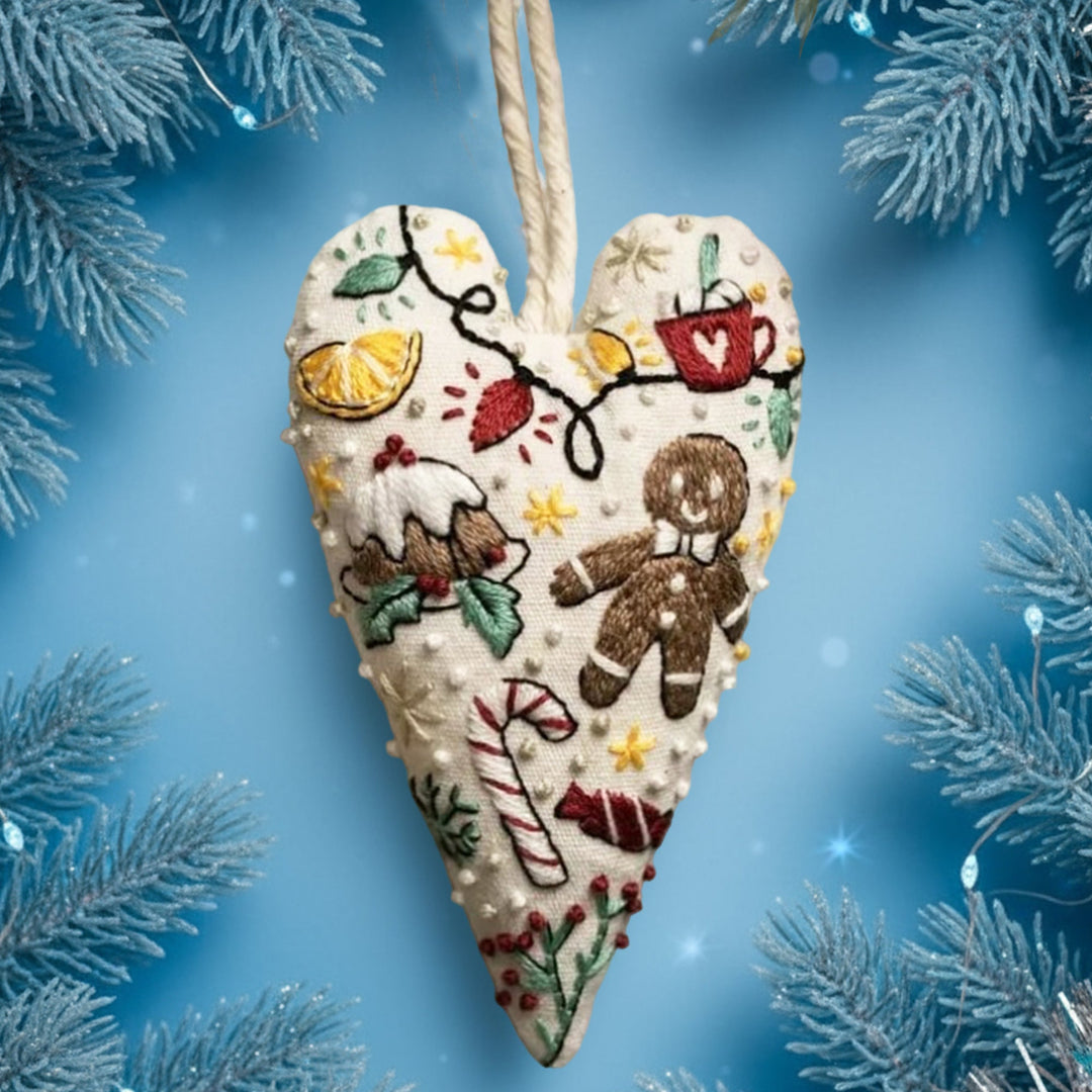 DIY Christmas Ornament Kit – Heart-Shaped Hand Embroidery Craft Bowlift