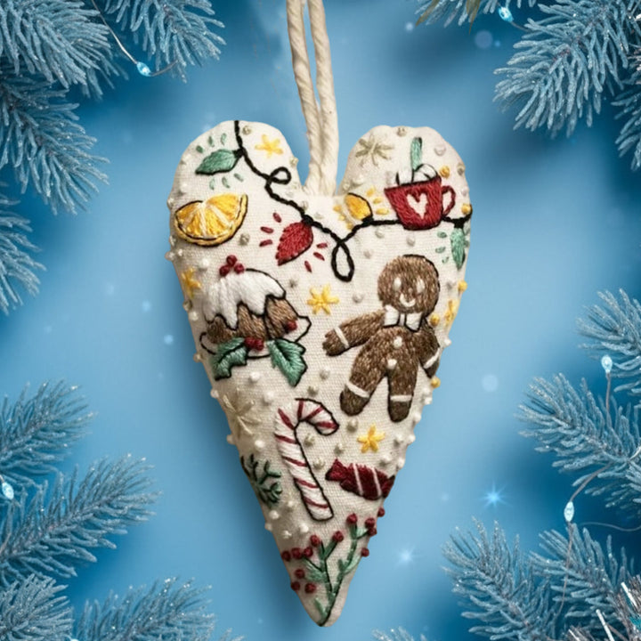 DIY Christmas Ornament Kit – Heart-Shaped Hand Embroidery Craft Bowlift