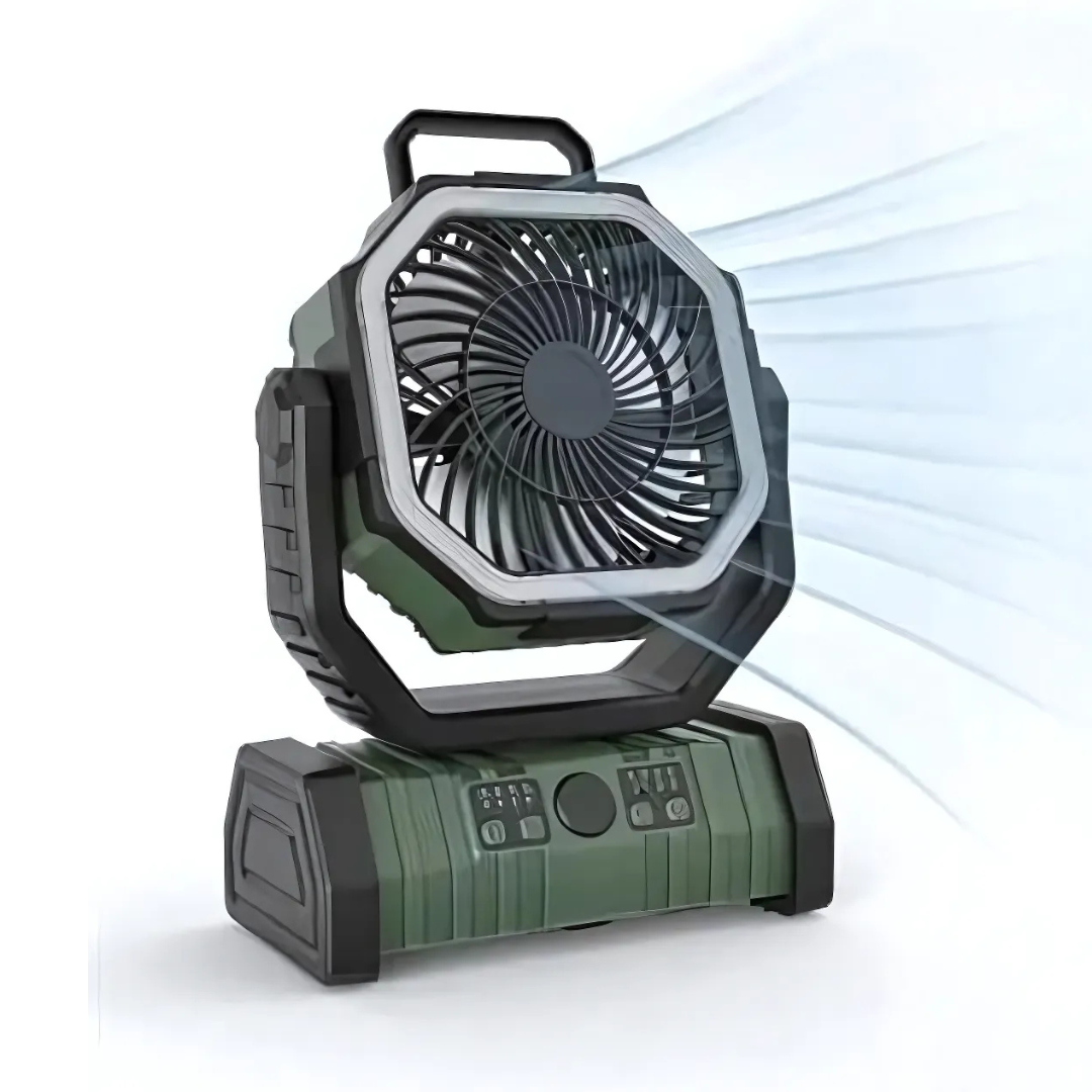 BowLift | PowerBreeze Camping Fan with LED & Powerbank – 20000mAh, Pivoting & Rechargeable