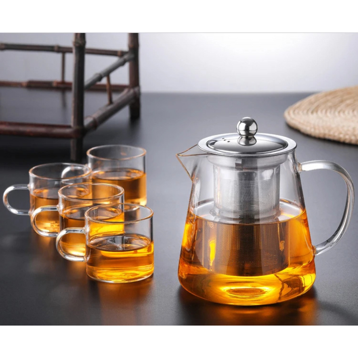 Heat-resistant tea set made of borosilicate glass – with filter | Ideal for brewing flower tea | Bowlift