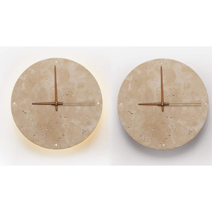 Travertine Wall Clock with LED Light – Minimalistic & Decorative | High-Quality Natural Stone Clock | Bowlift