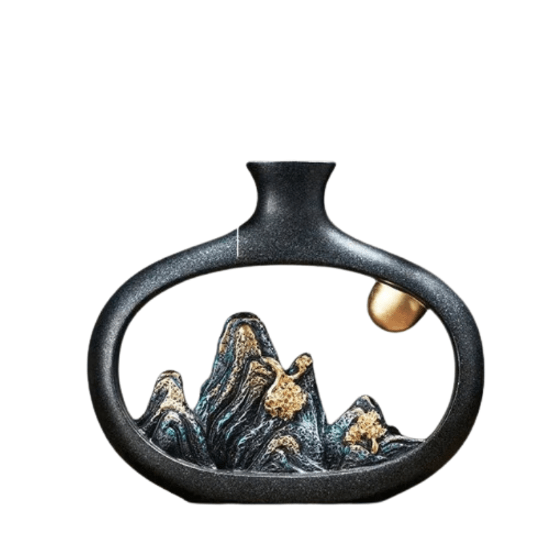 BowLift | TranquilPeak – Artistic Ceramic Mountain Landscape Vase | Elegant Black Interior Decor