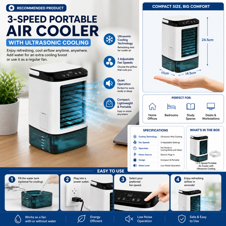 BowLift | 3-Speed Portable Air conditioner with Ultrasonic Cooling