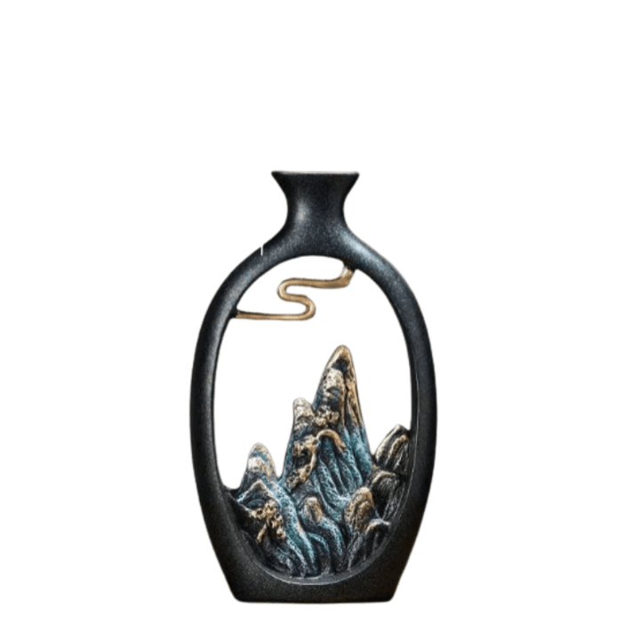 BowLift | TranquilPeak – Artistic Ceramic Mountain Landscape Vase | Elegant Black Interior Decor