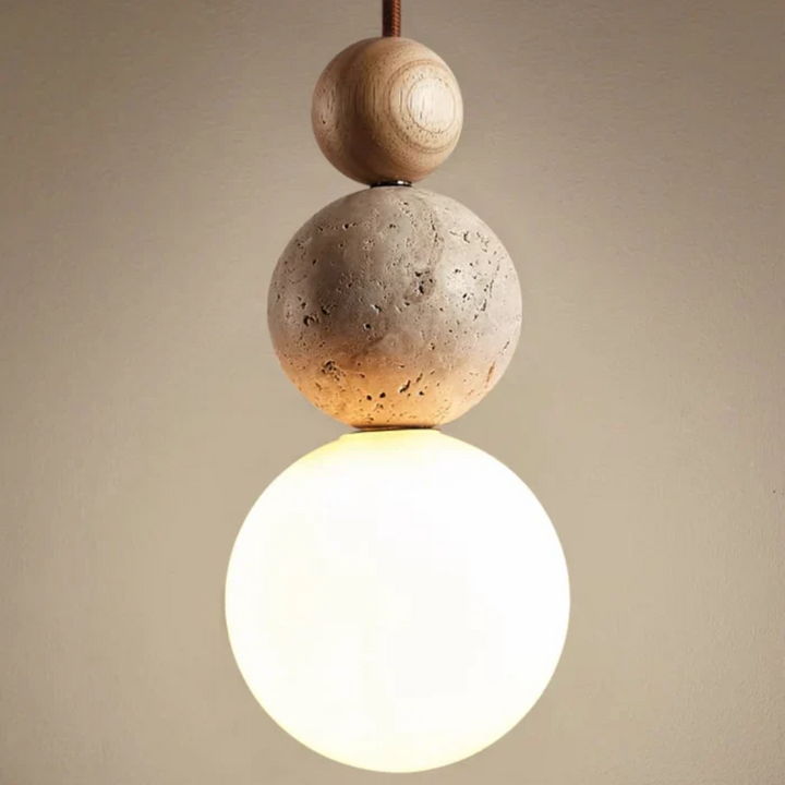 BowLift | Modern Travertine and Mahogany Pendant Light - NaturaLuxe