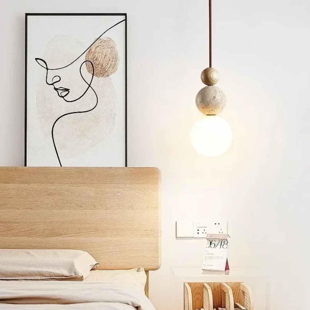 BowLift | Modern Travertine and Mahogany Pendant Light - NaturaLuxe