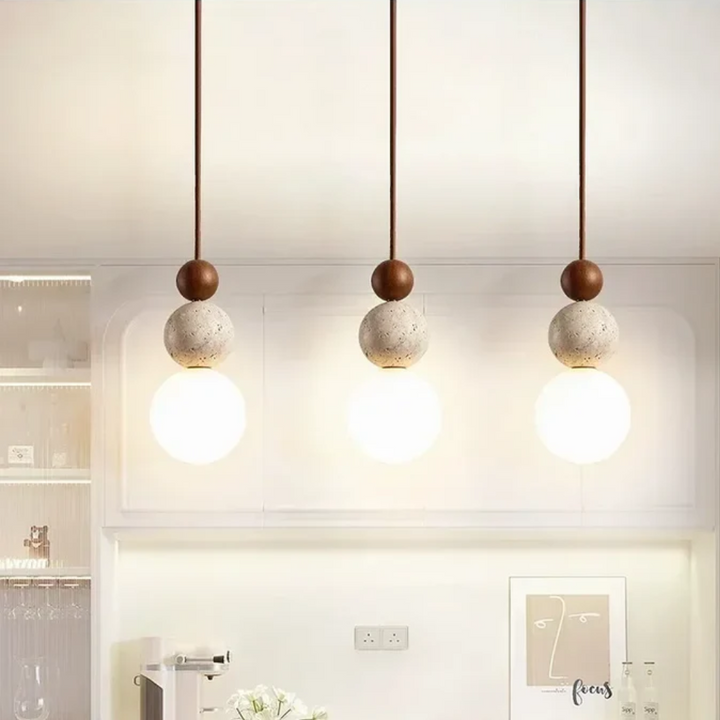 BowLift | Modern Travertine and Mahogany Pendant Light - NaturaLuxe