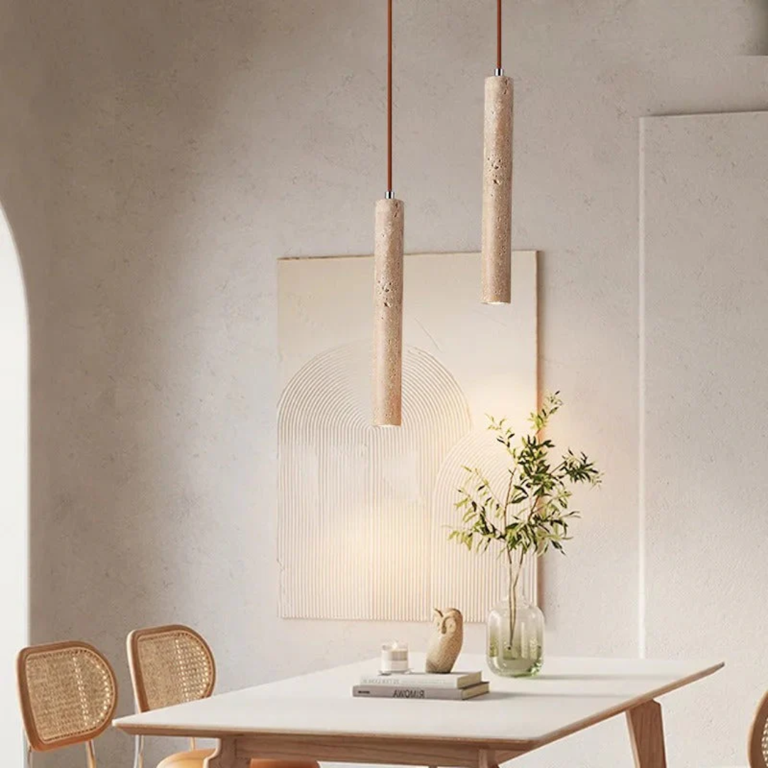 LumoLine – Wabi-Sabi Travertine LED Chandelier Bowlift