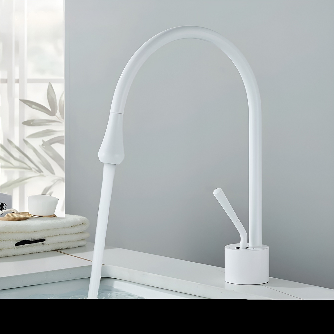 Washbasin tap in brushed look – countertop tap, hot-cold mixer, brass fitting for the living area | Bowlift