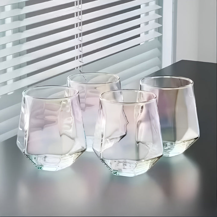 Glass Cup in Transparent Design, 4-Piece Set – Stylish and Decorative Design | 300 ml Glass Cup for Water, Juice, and Tea | Bowlift