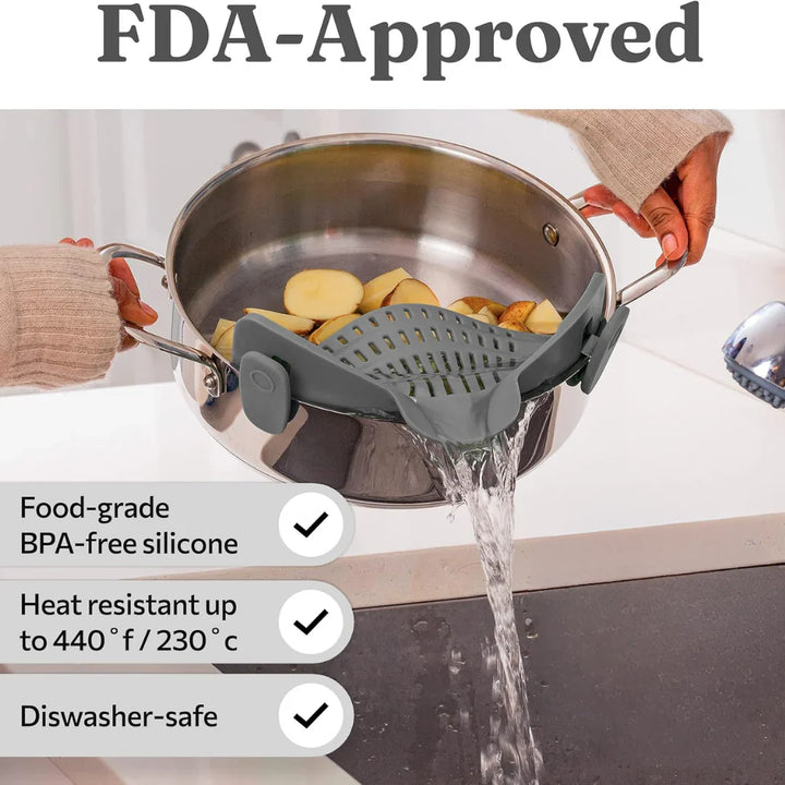 BowLift | Silicone sieve with clip – Heat-resistant draining container for food