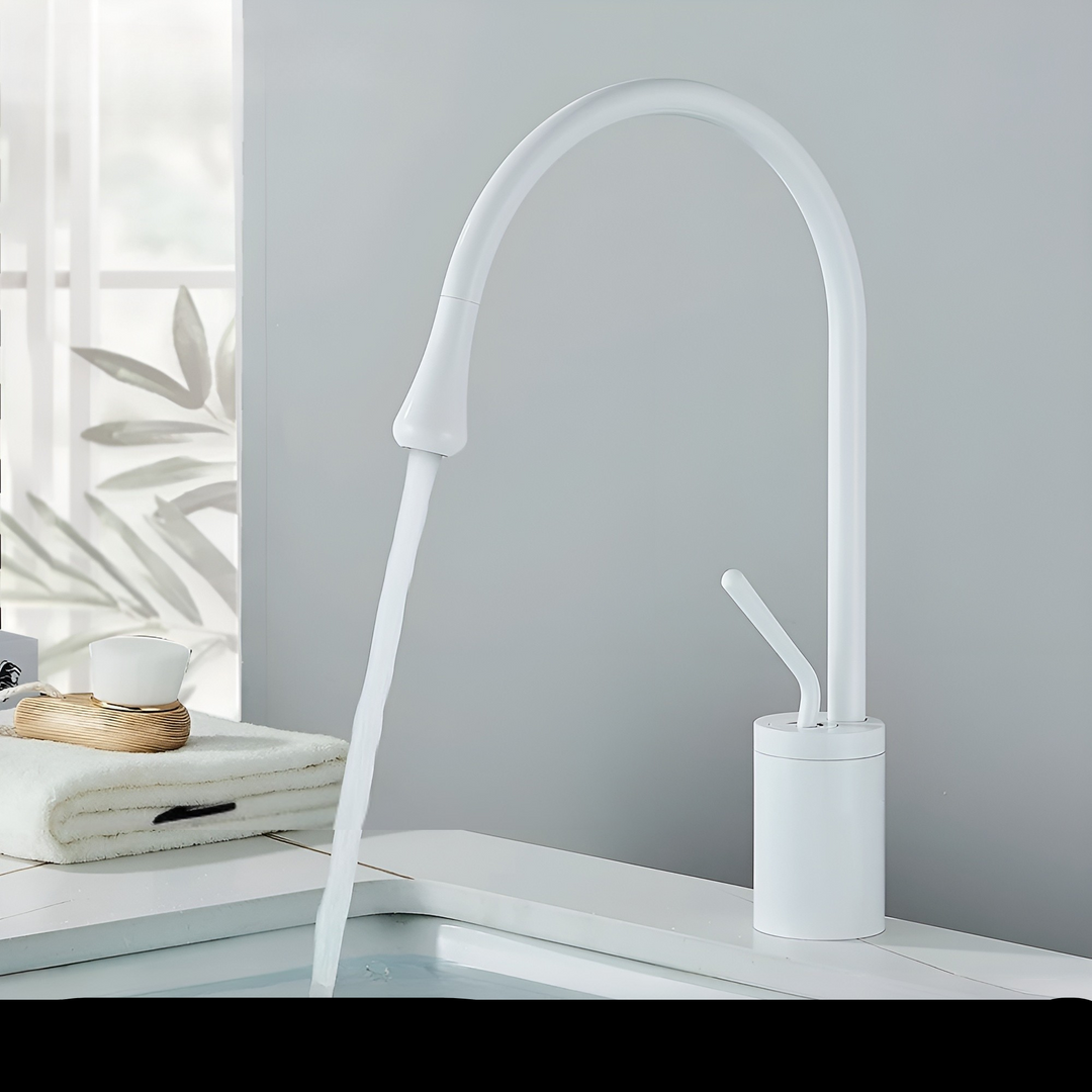 Washbasin tap in brushed look – countertop tap, hot-cold mixer, brass fitting for the living area | Bowlift