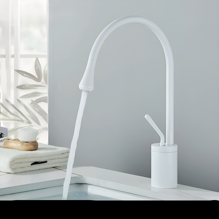 Washbasin tap in brushed look – countertop tap, hot-cold mixer, brass fitting for the living area | Bowlift