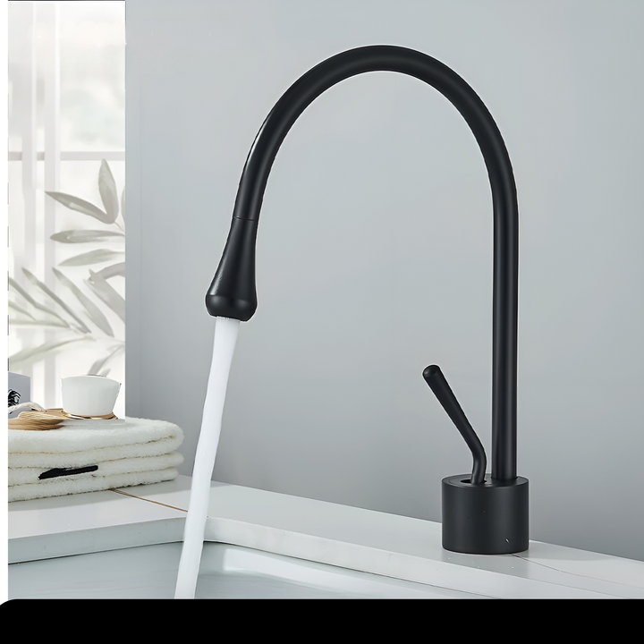 Washbasin tap in brushed look – countertop tap, hot-cold mixer, brass fitting for the living area | Bowlift