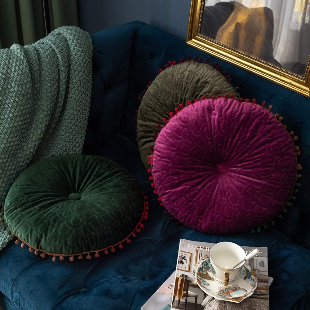 BowLift | Veloura Round Vintage Quilted Ottoman Cushion Pad