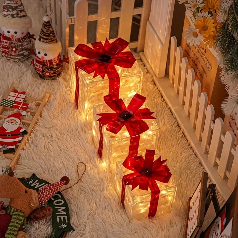 BowLift | Verlichte Geschenkdozen – Set van 3 LED Kerstdecoraties voor een Warme Feestsfeer