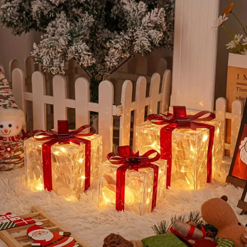 BowLift | Verlichte Geschenkdozen – Set van 3 LED Kerstdecoraties voor een Warme Feestsfeer