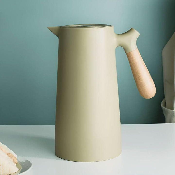 BowLift | Elegant double-walled glass carafe with wooden handle for hot and cold drinks